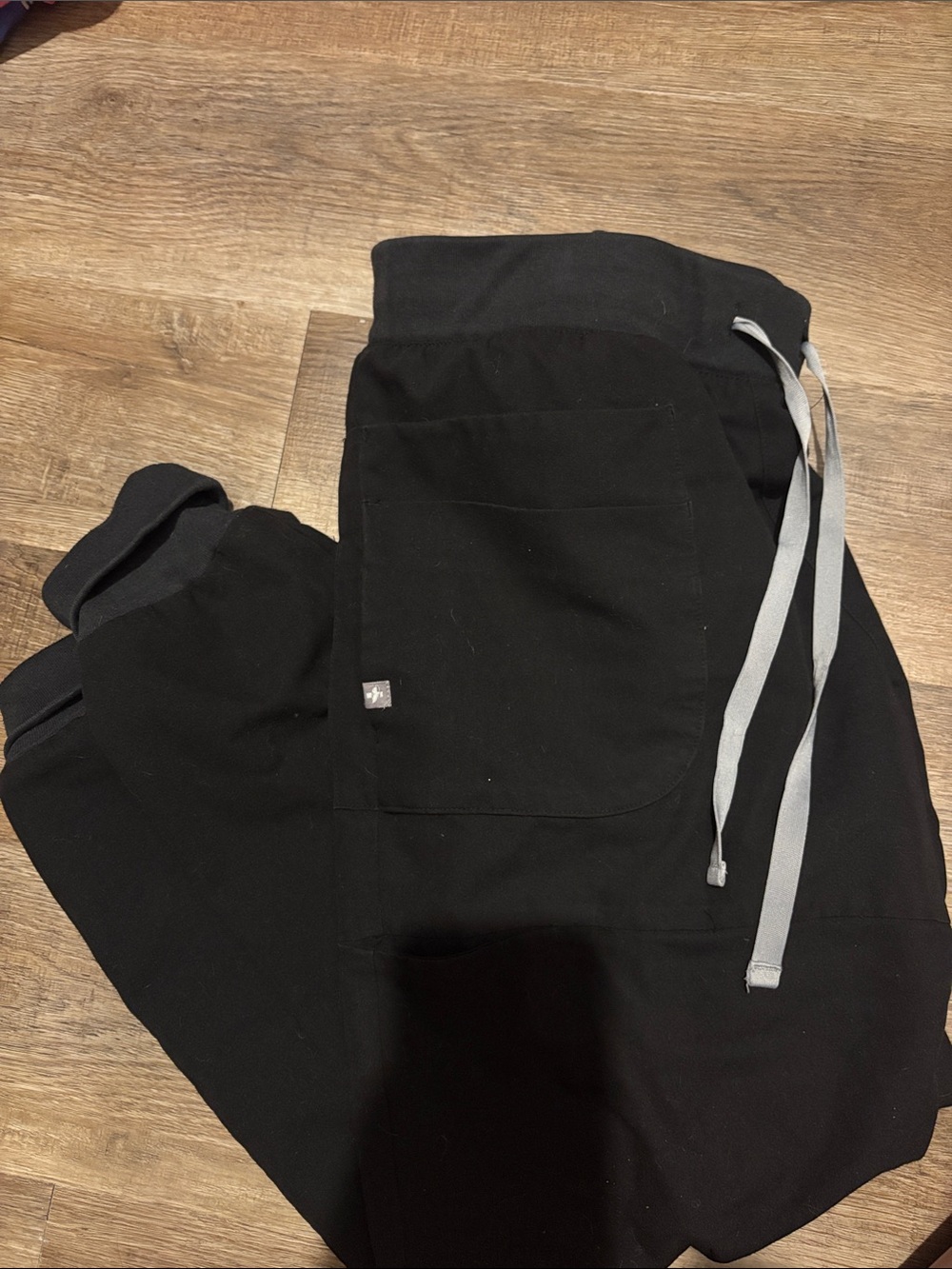 Figs Womens Black Athletic Drawstring Scrub Pants with Gray Ties